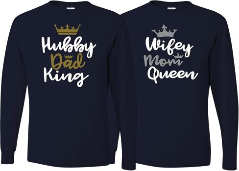 wild custom apparel Hubby Dad King Wife Mom Queen Best Matching Couples Long Sleeve Shirt in Saudi Arabia
