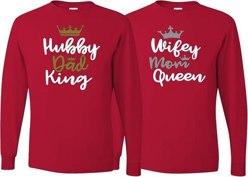 wild custom apparel Hubby Dad King Wife Mom Queen Best Matching Couples Long Sleeve Shirt in Saudi Arabia