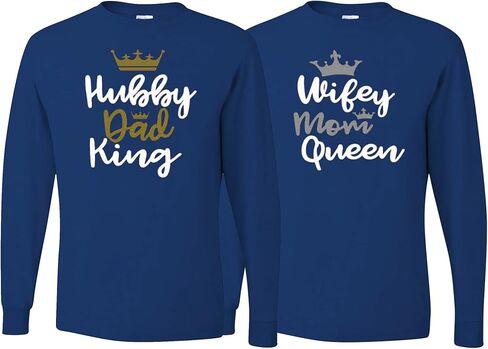 wild custom apparel Hubby Dad King Wife Mom Queen Best Matching Couples Long Sleeve Shirt in Saudi Arabia
