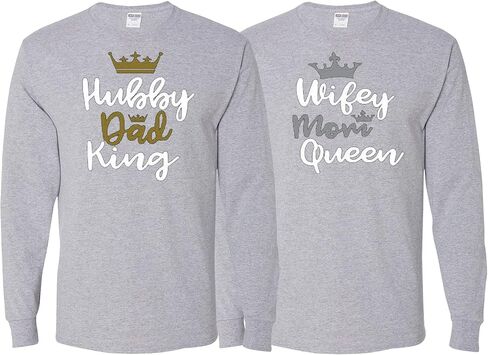 wild custom apparel Hubby Dad King Wife Mom Queen Best Matching Couples Long Sleeve Shirt in Saudi Arabia