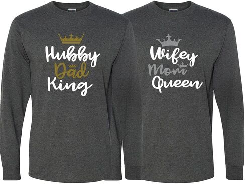 wild custom apparel Hubby Dad King Wife Mom Queen Best Matching Couples Long Sleeve Shirt in Saudi Arabia