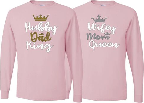 wild custom apparel Hubby Dad King Wife Mom Queen Best Matching Couples Long Sleeve Shirt in Saudi Arabia