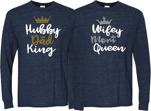 wild custom apparel Hubby Dad King Wife Mom Queen Best Matching Couples Long Sleeve Shirt in Saudi Arabia