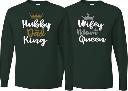 wild custom apparel Hubby Dad King Wife Mom Queen Best Matching Couples Long Sleeve Shirt in Saudi Arabia