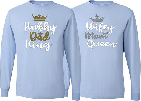 wild custom apparel Hubby Dad King Wife Mom Queen Best Matching Couples Long Sleeve Shirt in Saudi Arabia