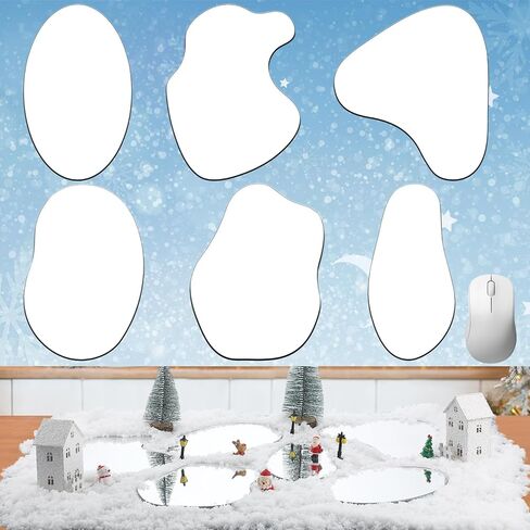 Wesiti 6 Pcs Large-Sized 9.8'' Christmas Village Mirror Lake Landscaping Accessories Miniature Christmas Village Lake Curved Ice Pond Ice Skating Pond Desktop Collectible Building Decoration for Xmas in Saudi Arabia