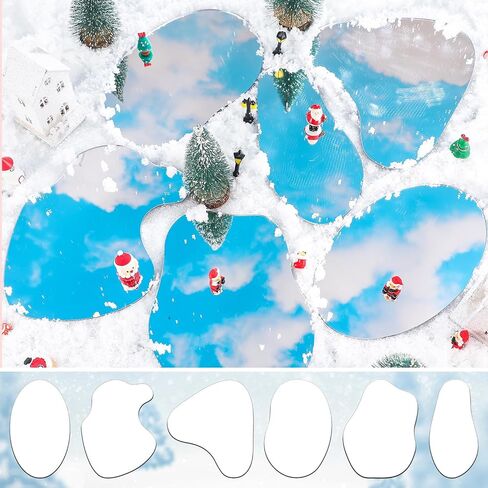 Wesiti 6 Pcs Large-Sized 9.8'' Christmas Village Mirror Lake Landscaping Accessories Miniature Christmas Village Lake Curved Ice Pond Ice Skating Pond Desktop Collectible Building Decoration for Xmas in Saudi Arabia