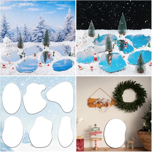 Wesiti 6 Pcs Large-Sized 9.8'' Christmas Village Mirror Lake Landscaping Accessories Miniature Christmas Village Lake Curved Ice Pond Ice Skating Pond Desktop Collectible Building Decoration for Xmas in Saudi Arabia