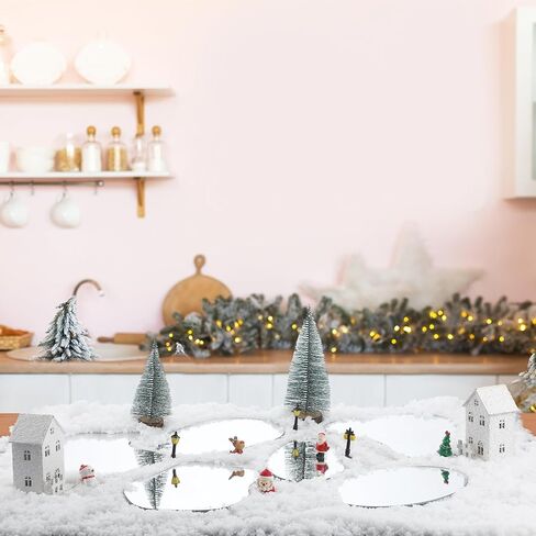Wesiti 6 Pcs Large-Sized 9.8'' Christmas Village Mirror Lake Landscaping Accessories Miniature Christmas Village Lake Curved Ice Pond Ice Skating Pond Desktop Collectible Building Decoration for Xmas in Saudi Arabia