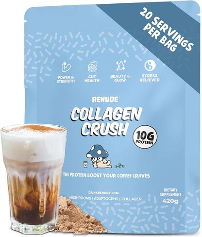 Renude Collagen Crush - Creamer Powder for Coffee, Grass-Fed Bovine Collagen Peptides, 10g Protein per Serving, Support for Hair, Skin, Gut Health, with Natural Adaptogens, 20 Serving Bag in Saudi Arabia