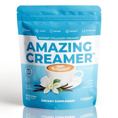 Superfoods Company Amazing Creamer with Collagen - Keto Creamer-Hyaluronic Acid & MCT Oil - Brain Boost & Curbs Cravings - Supports Healthy Skin & Hair - Diet-Friendly [30 Servings] [Vanilla] in Saudi Arabia