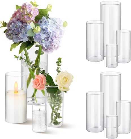12pcs Clear Glass Cylinder Vases, 4, 6, 7.5, 10 Inch Tall Cylinder Vases for Centerpieces,Glass Flower Vase Hurricane Floating Candle Holder Vase for Table Shelf, Wedding, Party,Home & Office Decor in Kuwait