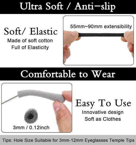 12Pcs Glasses Ear Cushion, Cotton Cushion for Glasses Behind Ear Soft Knitting Eyeglass Ears Grippers, Anti-Slip Eyeglass Arm Covers for Pain Relief, Black Brown Gray 6 Pairs in Saudi Arabia