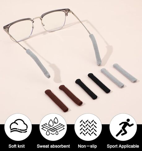 12Pcs Glasses Ear Cushion, Cotton Cushion for Glasses Behind Ear Soft Knitting Eyeglass Ears Grippers, Anti-Slip Eyeglass Arm Covers for Pain Relief, Black Brown Gray 6 Pairs in Saudi Arabia