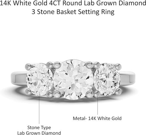 Diamond2Deal 14k Yellow or White Gold Lab Grown Diamond 3-Stone Engagement Wedding Ring (D-E Color, VS Clarity) (1/2 Ct to 4 Ct) in Saudi Arabia