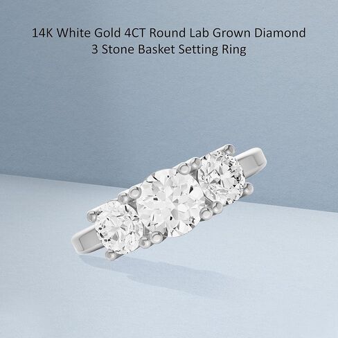 Diamond2Deal 14k Yellow or White Gold Lab Grown Diamond 3-Stone Engagement Wedding Ring (D-E Color, VS Clarity) (1/2 Ct to 4 Ct) in Saudi Arabia