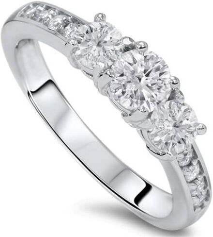 Pompeii 1ct Diamond 3 Three Stone Engagement Ring 10K White Gold in Saudi Arabia