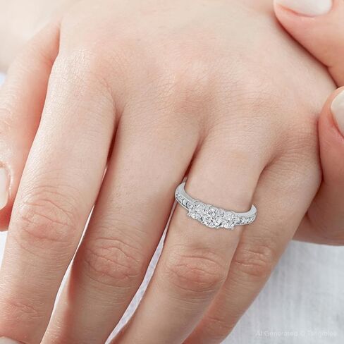 Pompeii 1ct Diamond 3 Three Stone Engagement Ring 10K White Gold in Saudi Arabia