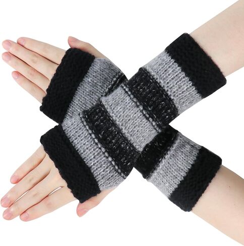 Topdear Winter Fingerless Gloves for Women, Knit Winter Striped Arm Warmers Gloves for Running Driving Hiking in Saudi Arabia