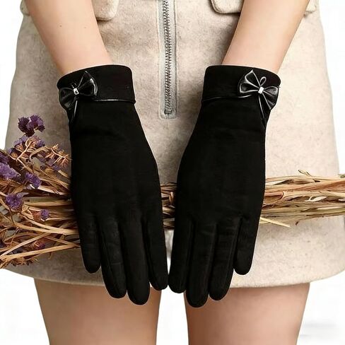 Women's Bow Decor Warm Gloves, Outdoor Cold Weather Gloves for Daily Wear in Saudi Arabia