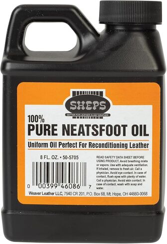 Sheps Pure Neatsfoot Oil, 8 oz, Neutral, Premium Leather Reconditioner & Preserver, Neatsfoot Oil for Leather Saddles, Boots, Belts, Work Shoes & More in Saudi Arabia
