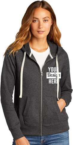 INK STITCH Women DT8103 Custom Logo Texts Embroidery Re-Fleece Full Zip Hoodies - Multicolors in Saudi Arabia