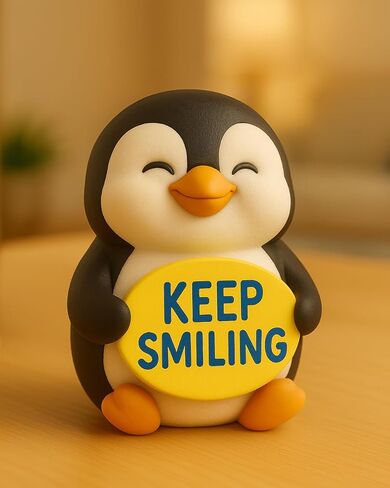 iStatue Resin Penguin Figurine with Keep Smiling Sign - Cute Hand-Painted Desk Decor, Home Ornament & Heartwarming Gift | Positive Message (Black Penguin) in Saudi Arabia