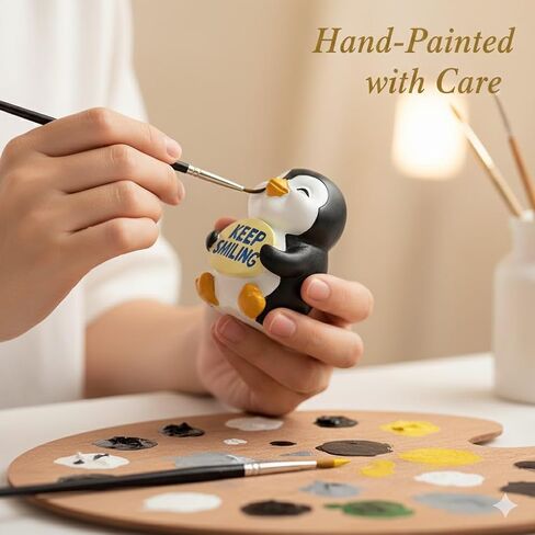 iStatue Resin Penguin Figurine with Keep Smiling Sign - Cute Hand-Painted Desk Decor, Home Ornament & Heartwarming Gift | Positive Message (Black Penguin) in Saudi Arabia