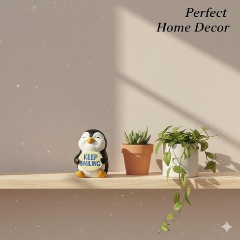 iStatue Resin Penguin Figurine with Keep Smiling Sign - Cute Hand-Painted Desk Decor, Home Ornament & Heartwarming Gift | Positive Message (Black Penguin) in Saudi Arabia