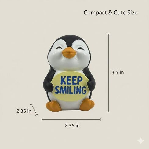 iStatue Resin Penguin Figurine with Keep Smiling Sign - Cute Hand-Painted Desk Decor, Home Ornament & Heartwarming Gift | Positive Message (Black Penguin) in Saudi Arabia