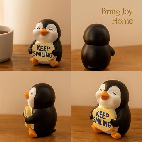 iStatue Resin Penguin Figurine with Keep Smiling Sign - Cute Hand-Painted Desk Decor, Home Ornament & Heartwarming Gift | Positive Message (Black Penguin) in Saudi Arabia