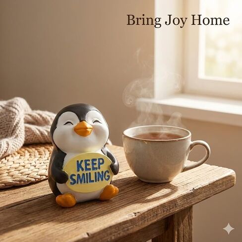iStatue Resin Penguin Figurine with Keep Smiling Sign - Cute Hand-Painted Desk Decor, Home Ornament & Heartwarming Gift | Positive Message (Black Penguin) in Saudi Arabia