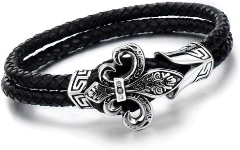 Black Braided Leather Bracelet for Men - Double Strand Genuine Leather with Metal Ornaments, Artisan Handcrafted Premium Gift for Him in Saudi Arabia