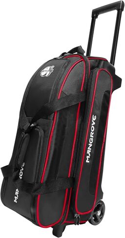 Mangrove Bowling Ball Bag 3 Ball Roller with Separate Shoe Compartment, Deluxe 3 Ball Bowling Bag with Wheels, Rolling Triple-Ball Bag w/Accessory Pocket & Retractable Handle Extends to 40'' in Kuwait