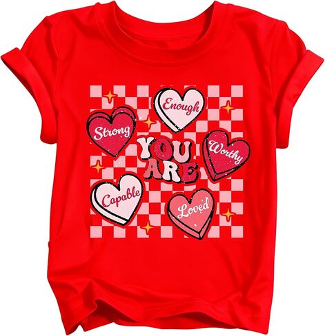 Girls Valentines Day Shirt Kids Cute Love Heart Graphic T-Shirts Toddler Valentine Short Sleeve Tee 2026 (3-10 Years) in Saudi Arabia