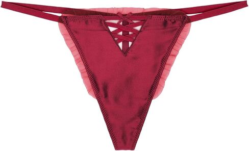 22 Momme 100% Mulberry Silk Thongs for Women, Luxury Shiny Silk Satin G-String Panties, Sexy Cheeky Lace T-back in Saudi Arabia