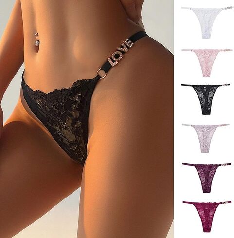 Women Lace Hollow Thong Sheer Mesh Low Waist Lightweight Underwear Smooth Silhouette Daily Intimate Wear in Saudi Arabia