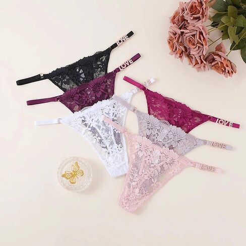 Women Lace Hollow Thong Sheer Mesh Low Waist Lightweight Underwear Smooth Silhouette Daily Intimate Wear in Saudi Arabia