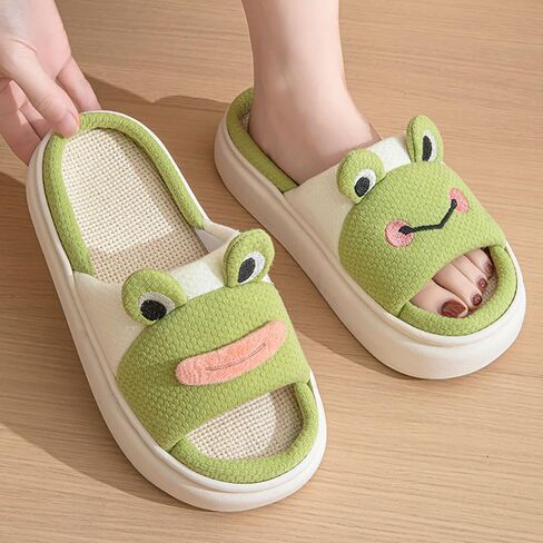 Frog Cute Animal Home Slippers Thickened Non-slip Sole Linen Open Toe for Men Women in Saudi Arabia