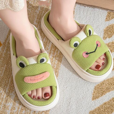 Frog Cute Animal Home Slippers Thickened Non-slip Sole Linen Open Toe for Men Women in Saudi Arabia