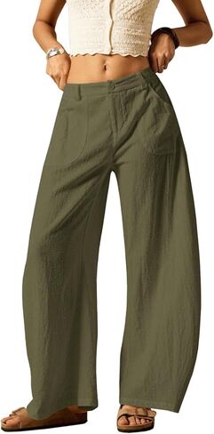 Baggy Barrel Pants Women Cotton Linen Summer Palazzo Pants Casual Wide Leg Trousers with Pockets in Saudi Arabia
