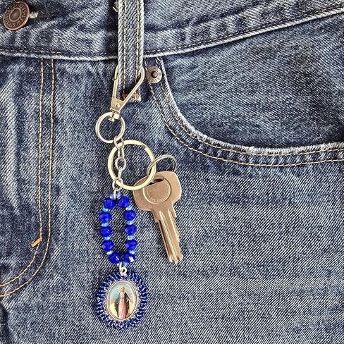 Sabeli Handmade Keychain Clip Holder - Catholic Rosary Bead Prayer - Religious Gifts Men Women - Llavero Catolico Regalo in Saudi Arabia