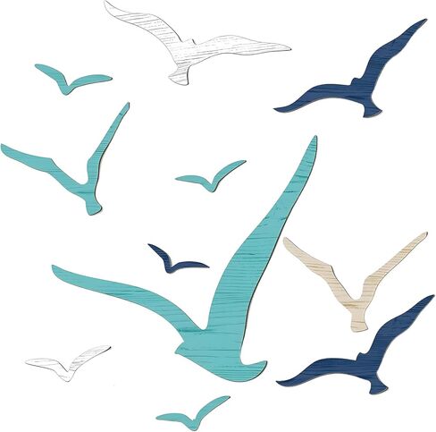 Juyuspesrk 11Pcs Wooden Seagull Wall Decor,Coastal Wall Art,Nautical Theme Beach Adhesive Seagull,Beach Wall Art Decor for Living Room, Office,Home Decorative (Brown+blue+white) in Saudi Arabia