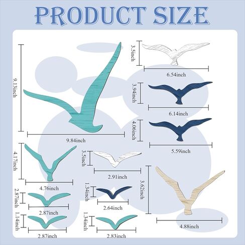 Juyuspesrk 11Pcs Wooden Seagull Wall Decor,Coastal Wall Art,Nautical Theme Beach Adhesive Seagull,Beach Wall Art Decor for Living Room, Office,Home Decorative (Brown+blue+white) in Saudi Arabia
