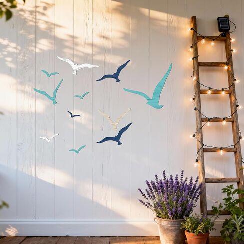 Juyuspesrk 11Pcs Wooden Seagull Wall Decor,Coastal Wall Art,Nautical Theme Beach Adhesive Seagull,Beach Wall Art Decor for Living Room, Office,Home Decorative (Brown+blue+white) in Saudi Arabia