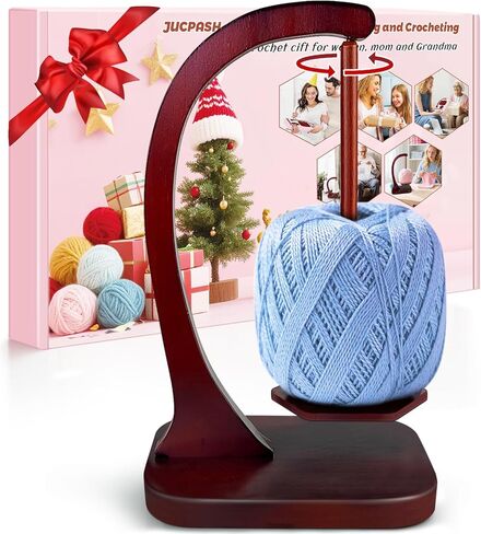 JUCPASH Yarn Ball Holder for Knitting and Crocheting, Wooden Yarn Spinner with Magnetic Metal Twirling Mechanism and Anti-Slip Pads, Crochet Gift for Knitting Lovers in Saudi Arabia