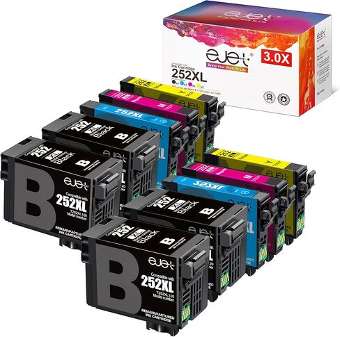 ejet Remanufactured Ink Cartridge High Capacity Replacement for Epson 252 Ink Cartridges Combo Pack 252XL for Workforce WF-7110 WF-7720 WF-7710 WF-3620 WF-3640(4 Large Black, 2Cyan, 2Magenta, 2Yellow) in Kuwait