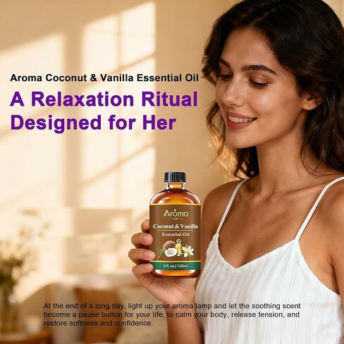 زيت جوز الهند والفانيليا العطري 4FL.Oz - زيوت أساسية للناشرين للمنزل والعلاج العطري - زيت الفانيليا للناشر والمرطب والزيوت المعطرة للصابون DIY وصناعة الشموع in Kuwait
