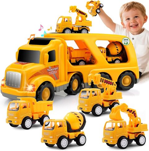 Construction Truck Toddler Toys Car: Toys for 1 2 3 4 Year Old Boy 5 in 1 Carrier Toys for Kids Age 1-3 2-4| 18 Months 2 Year Old Boy Christmas Birthday Gifts in Kuwait