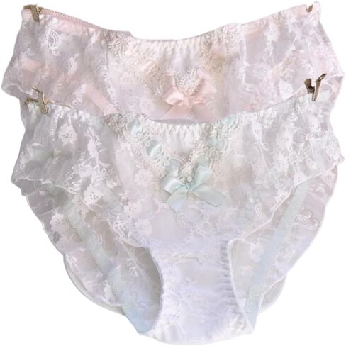 Women’s Underwear Cotton Panties Lace Ruffled Bow Knot Silky Ribbon Cute Kawaii Japanese Underwear 2 Pack in Saudi Arabia